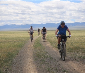 Angela cycles the Gobi Desert