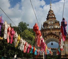 Lanterns decorating temple in Chiang Mai
