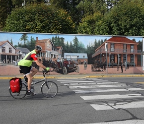 Cycling past Chemainus Mural