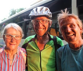 Christine, Jack and Neil in Phnom Pehn having cycled in