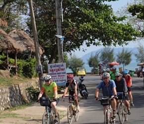 Jo and Phil cycling to Beachouse  Kep