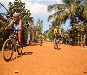 Valerie and Malc on red road to Sihanoukville