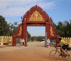 Diane passes temple in Sihanoukville