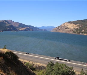 The Interstate takes the traffic along the Columbia River which has left this original road for walkers and cyclists, taken near Mosier