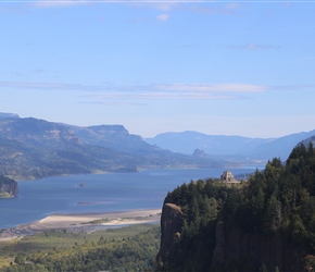 Looking from Chanticleer Point, you can see Vista House on Crown Point overlooking the Columbia River