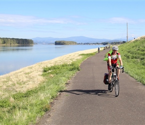 Tony along the cycle path alongside the Columbia River coming into Portland