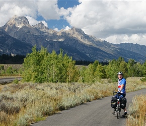 Phil and the Tetons. There was an excellent cycle path built to this point from Jackson Hole