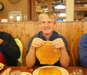 You often get quite enormous pancakes in the USA. Here Neil contemplates the size at Colter Bay