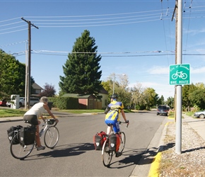 Valerie and Ian leave Bozeman on a signed route