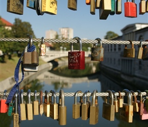 Lovers padlocks on Ljubliana Bridge. I hadn't seen this before, so maybe this was where the trend started?