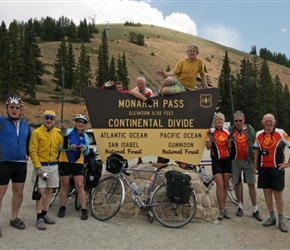 Group at Continental Divide sign at Monarch Pass