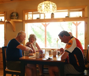 Peter, Valerie and Emrys at breakfast