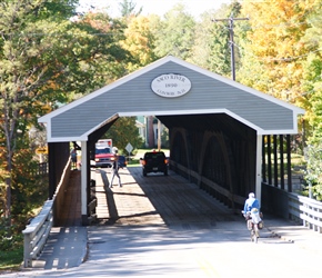 Colin about to cross the Saco Covered Bridge in Conway