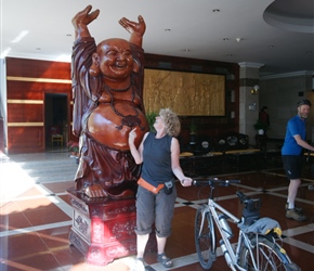 Josiane greets the buddha at the Jianchuan Hotel
