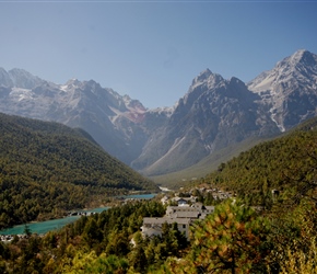 An artificial blue lake sets of the Jade Mountains