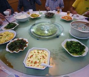 Dinner spread at Ju Hua Inn