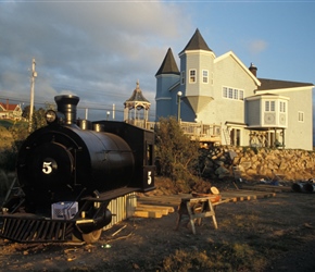 Funny what people build in their front yard, train building at Inverness