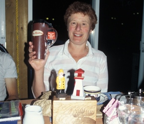 Linda wins a Tim Horton mug with the souvenir fisherman