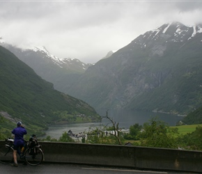 Geirangerfjorden and the Union Hotel from the Grotli Road