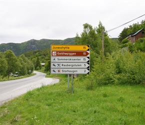 Sign to Juvesshytta which we climbed yesterday opposite Boverdalen YHA