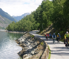Joan, Linda, Sheila, John and Edwin head along the romantic road along the south shore of Sognefjord