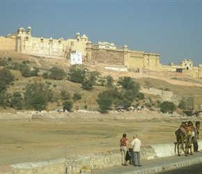 Amer Fort. Built in 967, Amer Fort is known for its artistic style elements. With its large ramparts and series of gates and cobbled paths, the fort overlooks Maota Lake