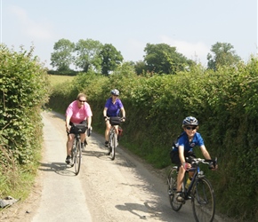 Anne, Nicola and Matthew through the lanes on the way to Montgomery
