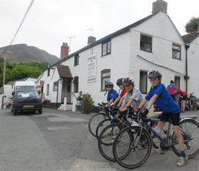 The under 10 peleton ready to leave at the Stiperstones Inn