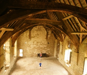 Sarah and James inside the great hall at Stokesay Castle