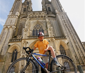 Edward in front of Coutances Cathedral