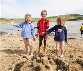 An impressive sandcastle at Brighouse Bay, courtesy of Louise, Lucy and Catherine