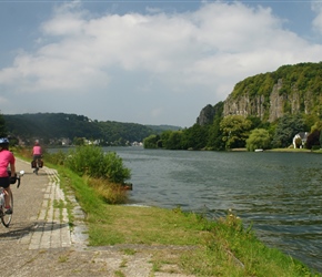 Sarah on the Cyclepath along the River Meuse heading for Namur