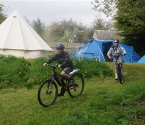 Christian Broad leaves the camping area at the Scout Hut in Radstock