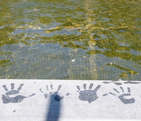 Wheadon handprints by the fountain at Alnwick Gardens