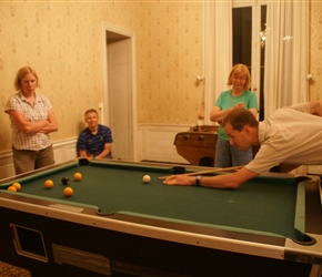 Duncan playing pool. We had this table tucked away to one side and was the haunt of the teenagers