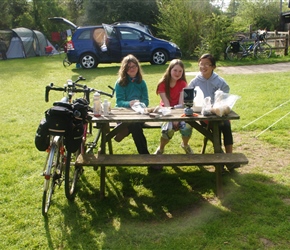 Kate, Louise and Emma set for the day at the campsite