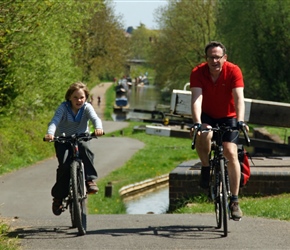 Fabian and Giles along the Stratford Canal heading towards Wilmcote