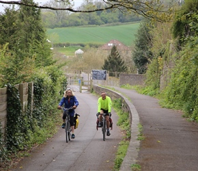 Gilly and Nigel through Midford Station