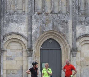 Jane, Caroline and Eric outside Montils church, Cognac