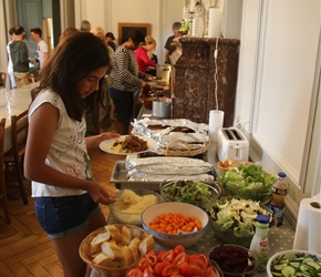 Hannah at the evening communal buffet which everyone helped prepare