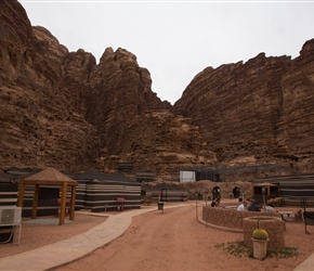 Rayaheb Camp beneath the sandstone hills