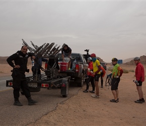 Ready to leave. We managed 5km before the police pulled us off the road and we transferred to Aqaba