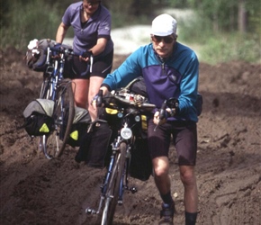 Colin and Linda on a muddy section from Geilo