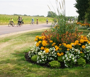 Roadside floral displays on entering Linverville
