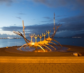 The Sun Voyager is a sculpture by Jón Gunnar Árnason, located next to the Sæbraut road in Reykjavík. Sun Voyager is described as a dreamboat, or an ode to the Sun.