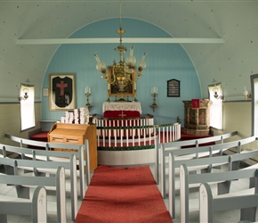 Inside Hag Church, with small stars on the ceiling, quite cute