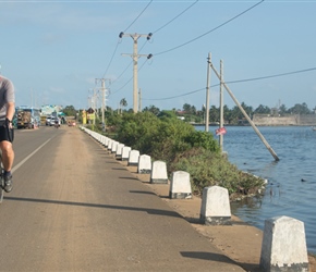 Mannar is on an island, connected by this causeway, Mike heads out