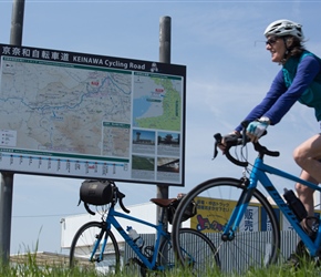 Lynne passes Keinawa Cycling Road sign