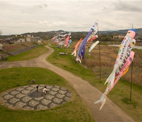 These huge wind driven fish banners looked great, in this case by the Yoshima River