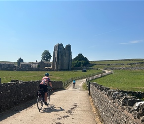 Kate heads towards the ruins at Shap Abbey